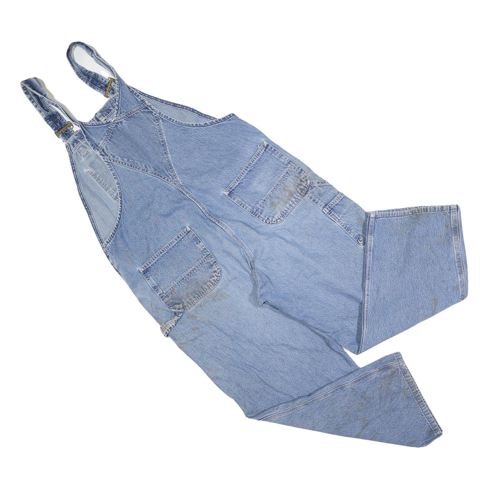 CARHARTT Mens Blue Denim Loose Cotton Blend Dungarees L W38 L26 Workwear