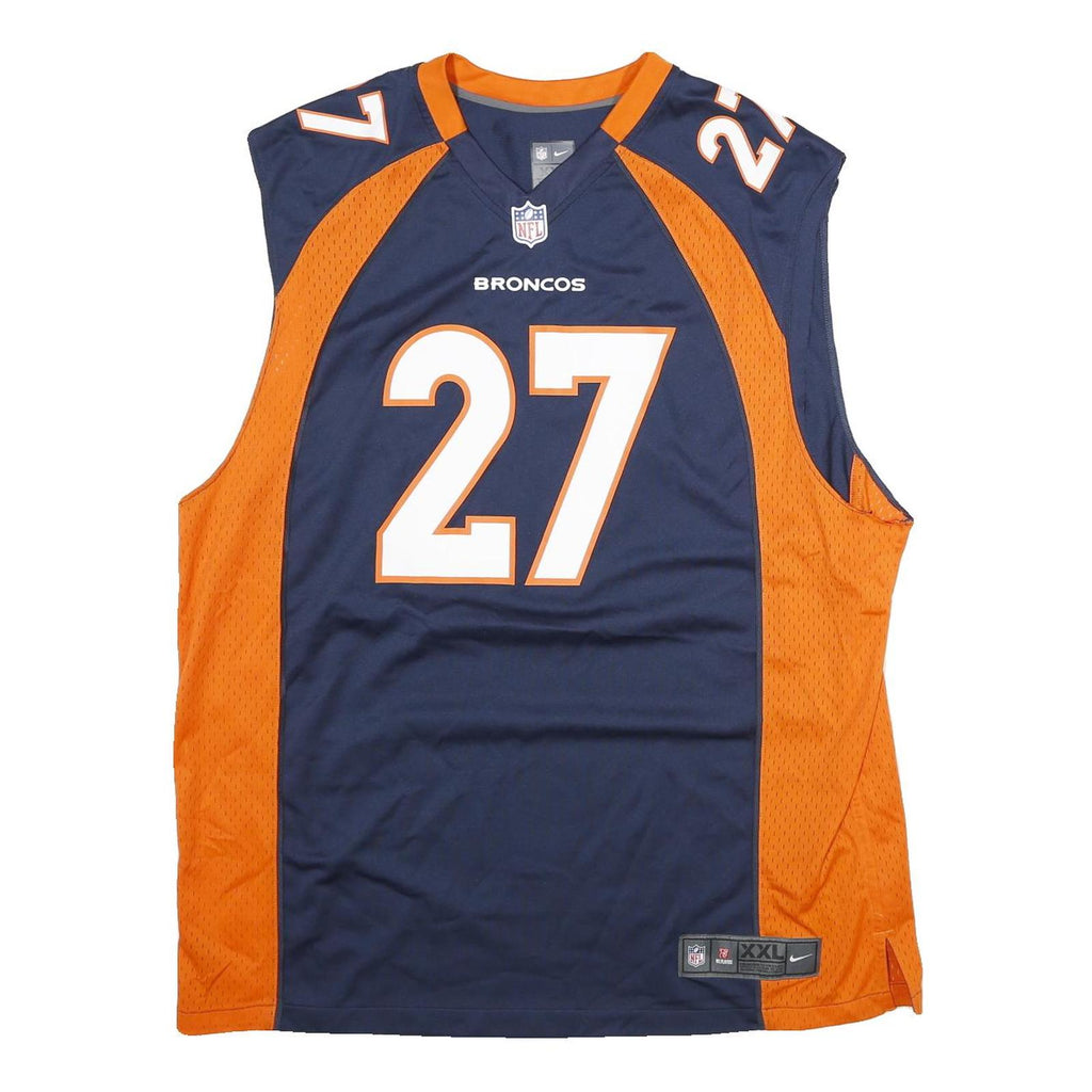 NFL Mens Blue & Orange Broncos Sleeveless Jersey 2XL Polyester Sports Fan Gear