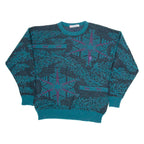 CONTE OF FLORENCE Womens Patterned Jumper Green Crazy Pattern Tight Knit Wool L