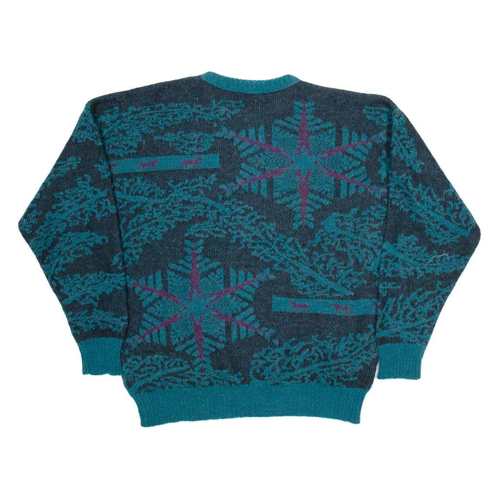 CONTE OF FLORENCE Womens Patterned Jumper Green Crazy Pattern Tight Knit Wool L