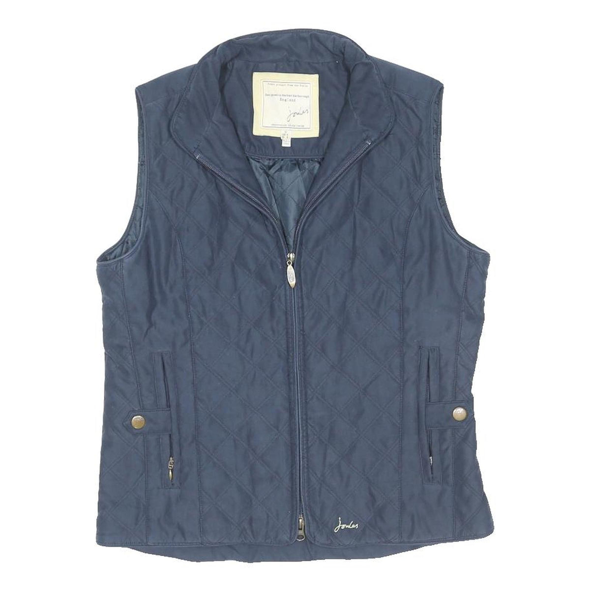 JOULES Womens Navy Quilted Zip Jacket M Cotton Blend Classic Lightweight