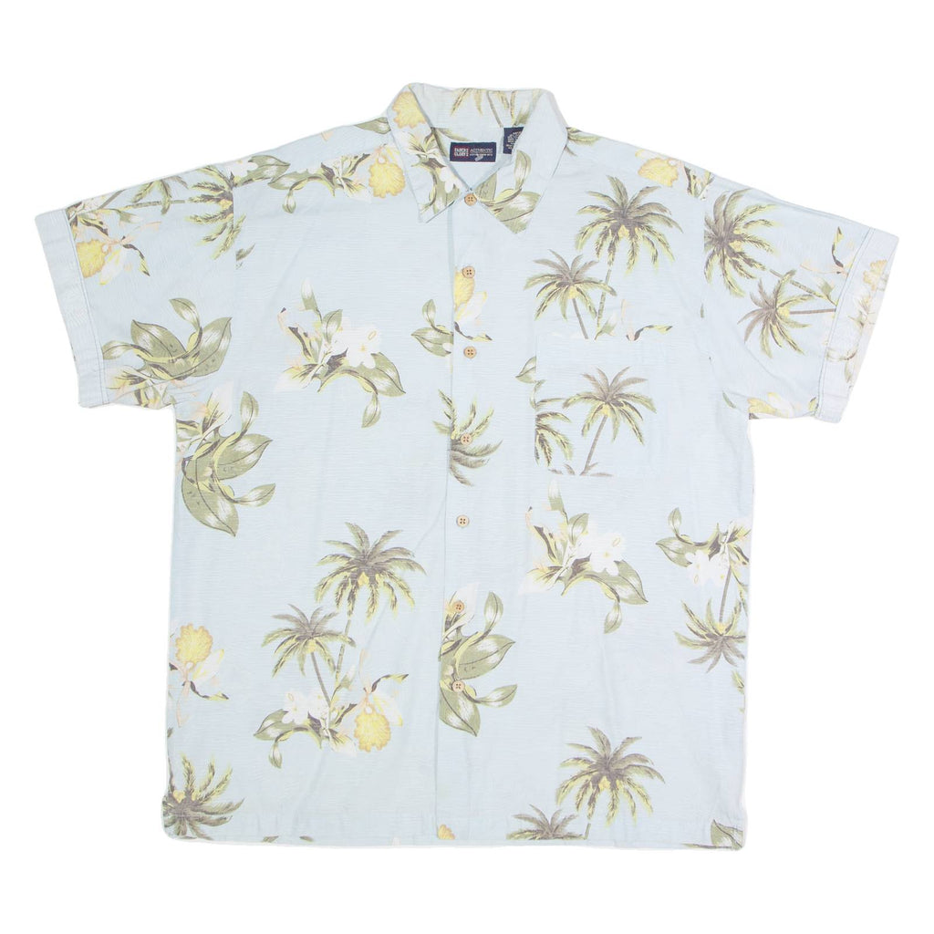 FADED GLORY Mens Hawaiian Shirt Blue Floral L