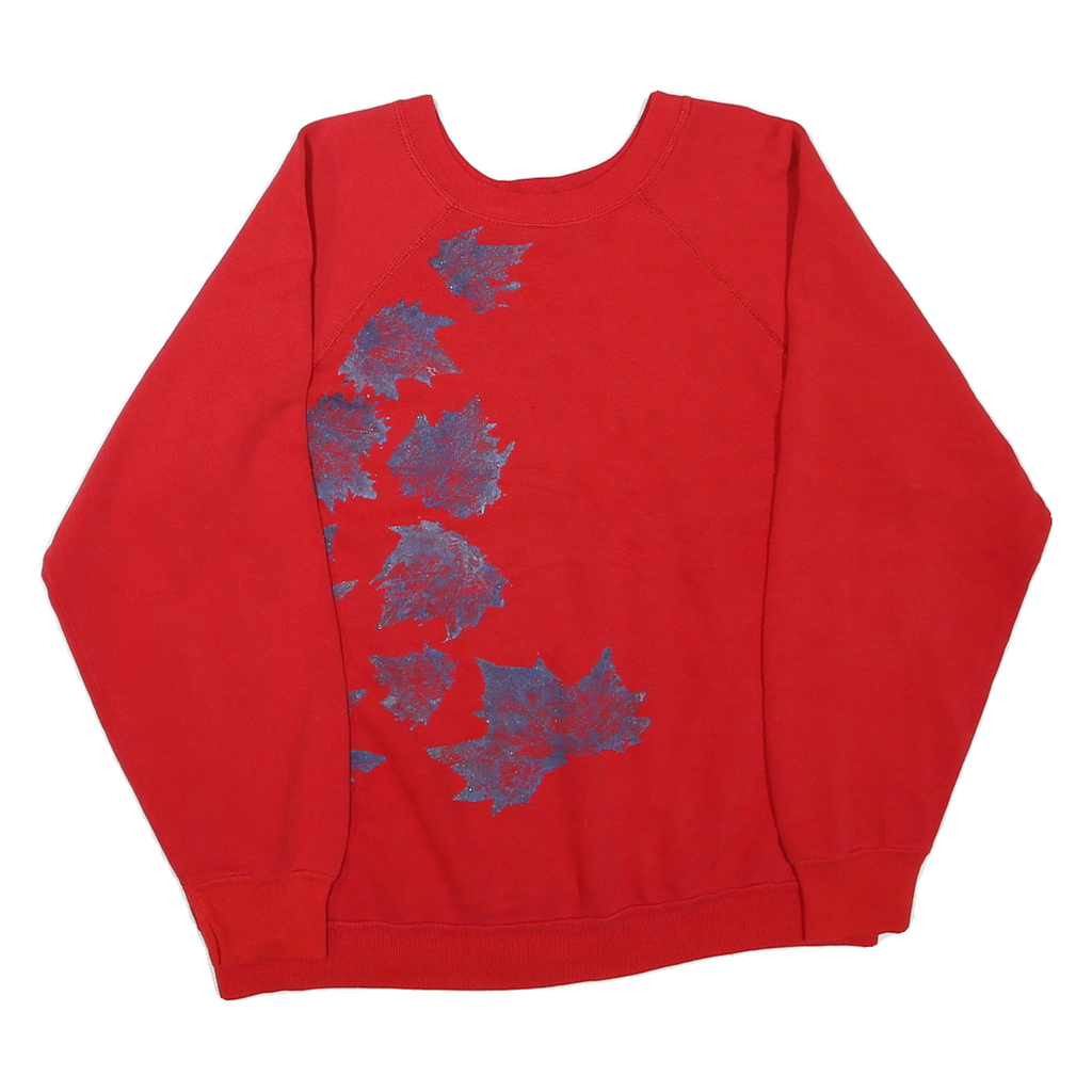 TULTEX Womens Red Sweatshirt L Crew Neck Cotton Blend Pullover Leaves Print