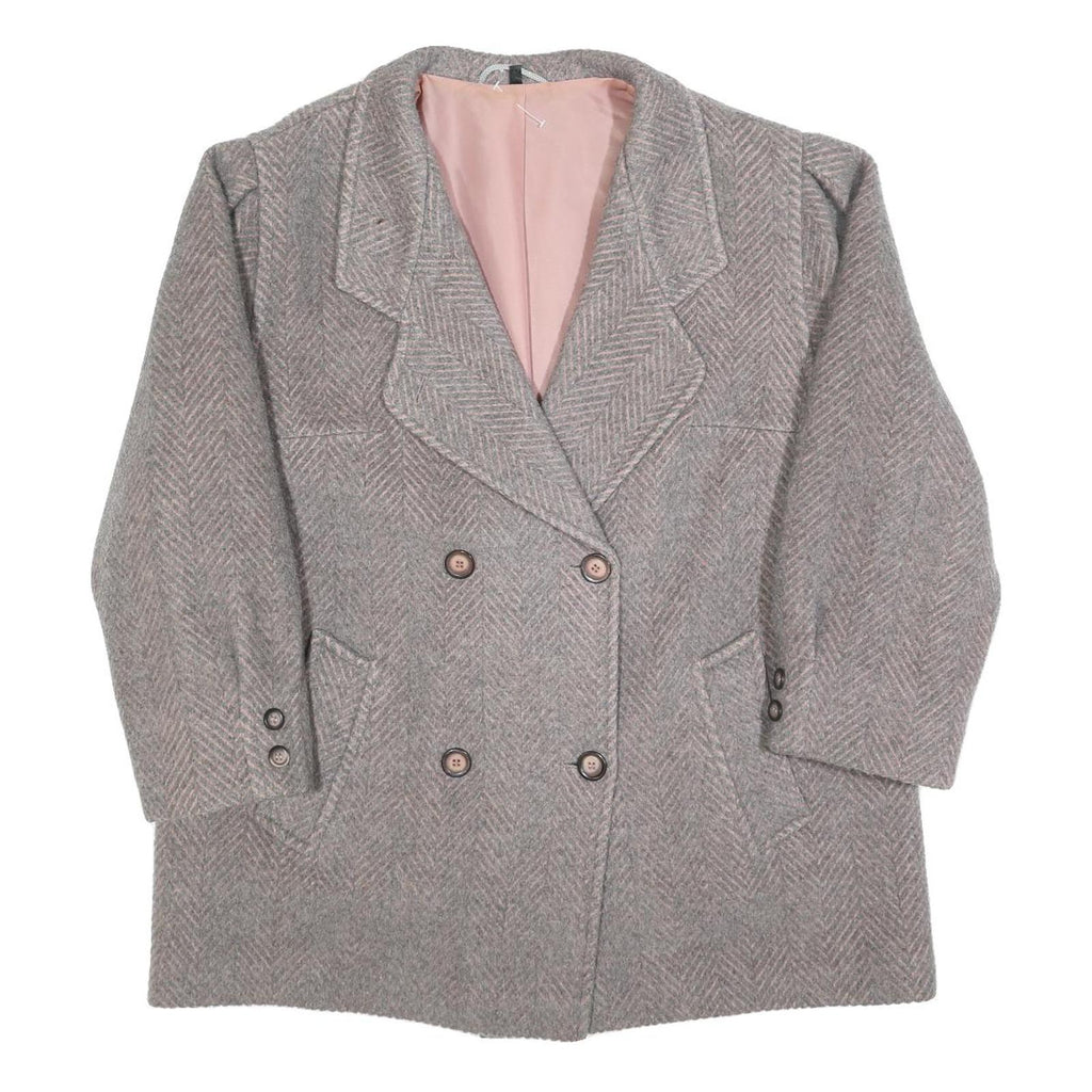 Womens Grey & Pink Plain Double Breasted Jacket L Woven Button Closure