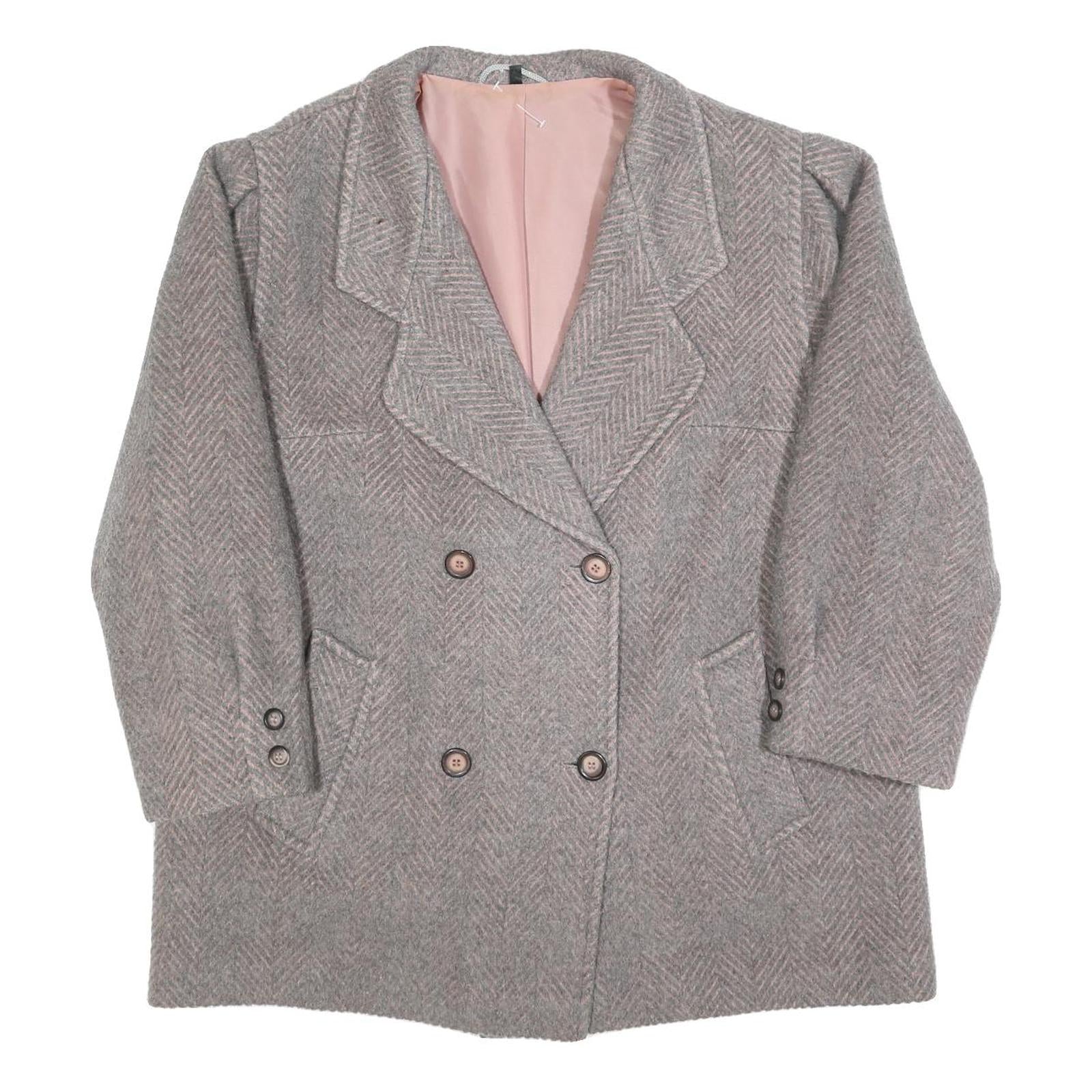 Womens Grey & Pink Plain Double Breasted Jacket L Woven Button Closure