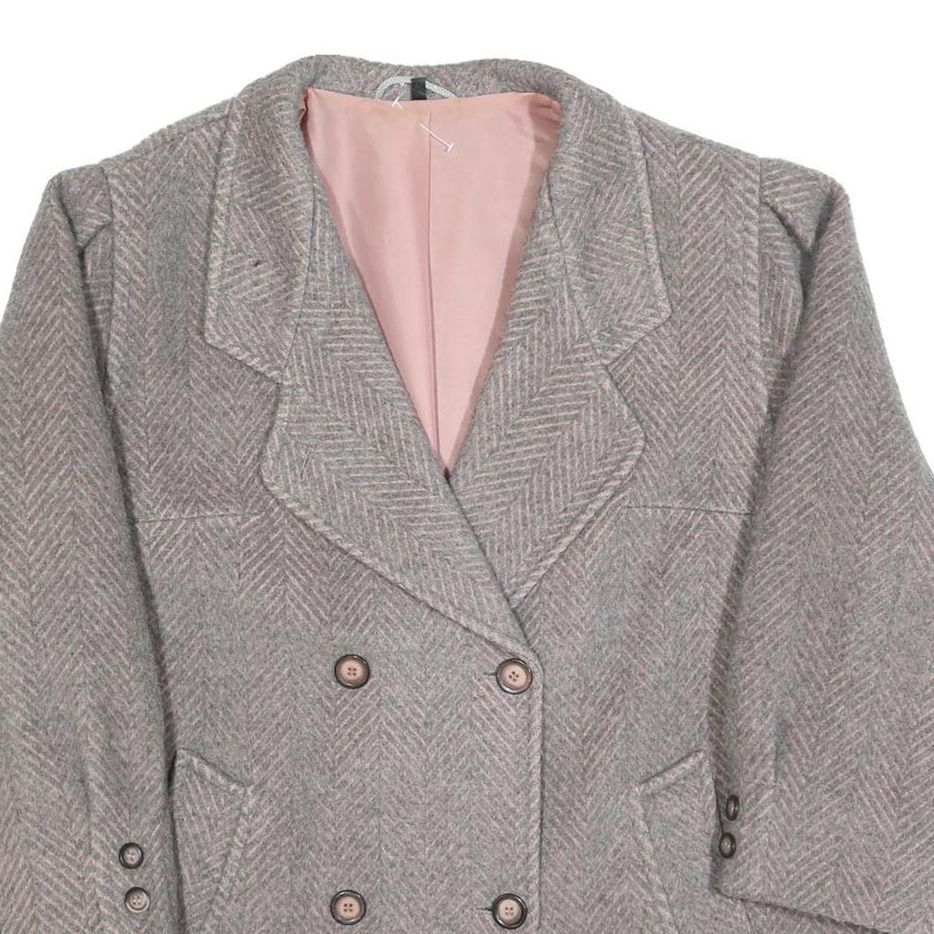Womens Grey & Pink Plain Double Breasted Jacket L Woven Button Closure
