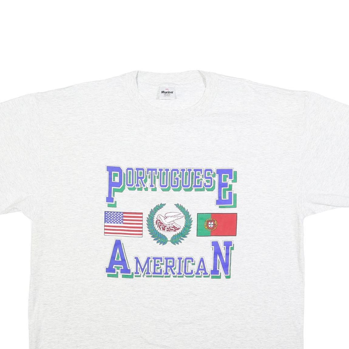 MURINA Mens White Portuguese American Graphic T-Shirt 2XL Short Sleeve Crew Neck