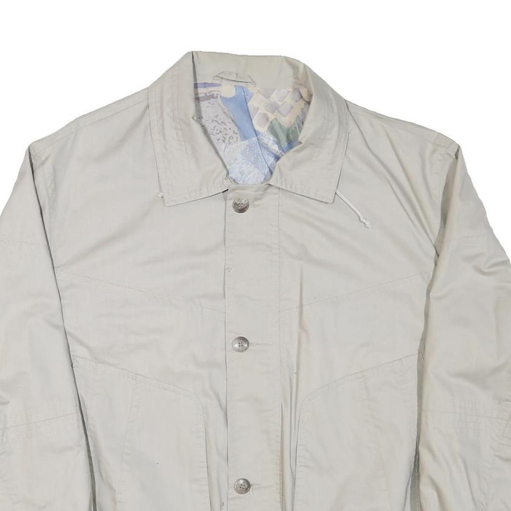Mens Cream Button Cotton Blend Jacket L Plain Classic Relaxed Fit Casual