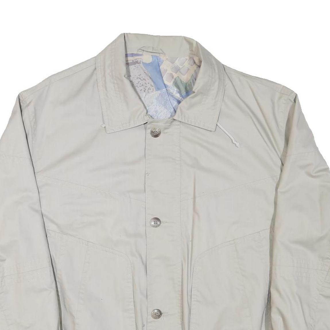 Mens Cream Button Cotton Blend Jacket L Plain Classic Relaxed Fit Casual