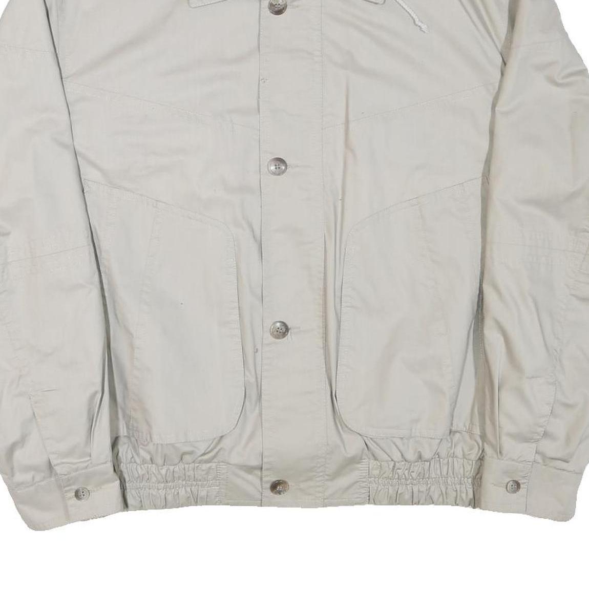 Mens Cream Button Cotton Blend Jacket L Plain Classic Relaxed Fit Casual