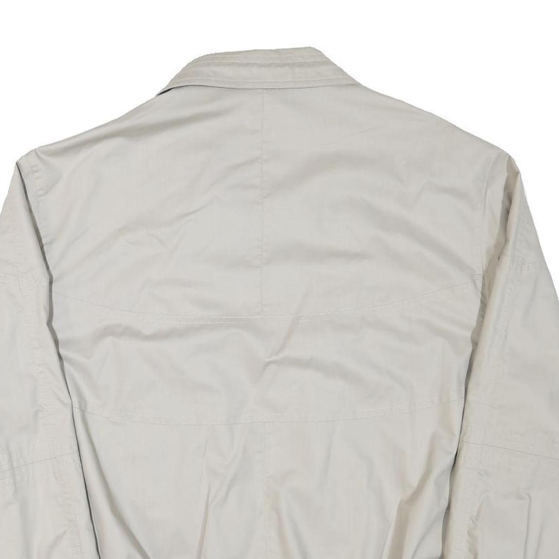 Mens Cream Button Cotton Blend Jacket L Plain Classic Relaxed Fit Casual