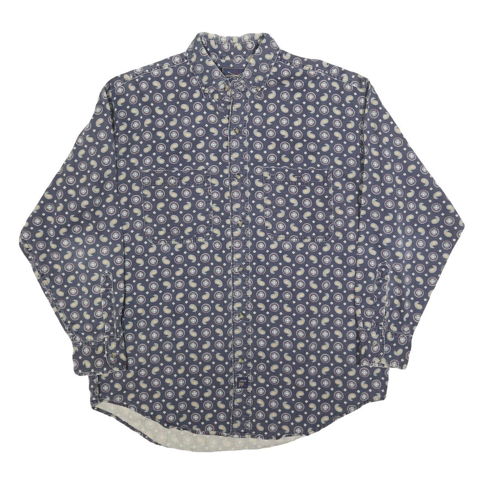 THE ARROW COMPANY Mens Blue & Cream Paisley Cotton Blend Shirt L Long Sleeve
