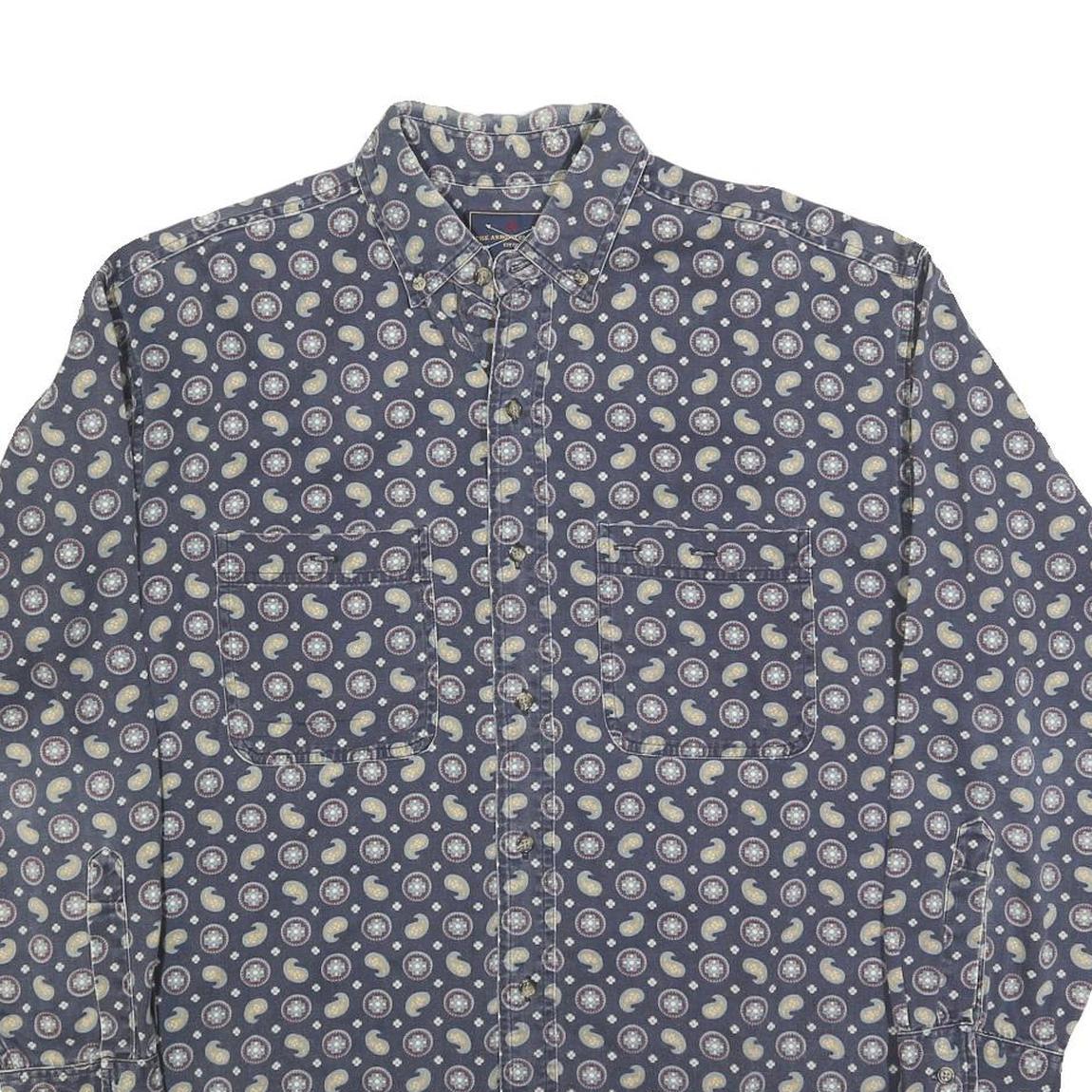 THE ARROW COMPANY Mens Blue & Cream Paisley Cotton Blend Shirt L Long Sleeve