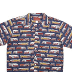 KIMOSHAN Mens Blue Shirt XL Cotton Fire Truck Print Button Collar Casual
