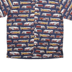 KIMOSHAN Mens Blue Shirt XL Cotton Fire Truck Print Button Collar Casual