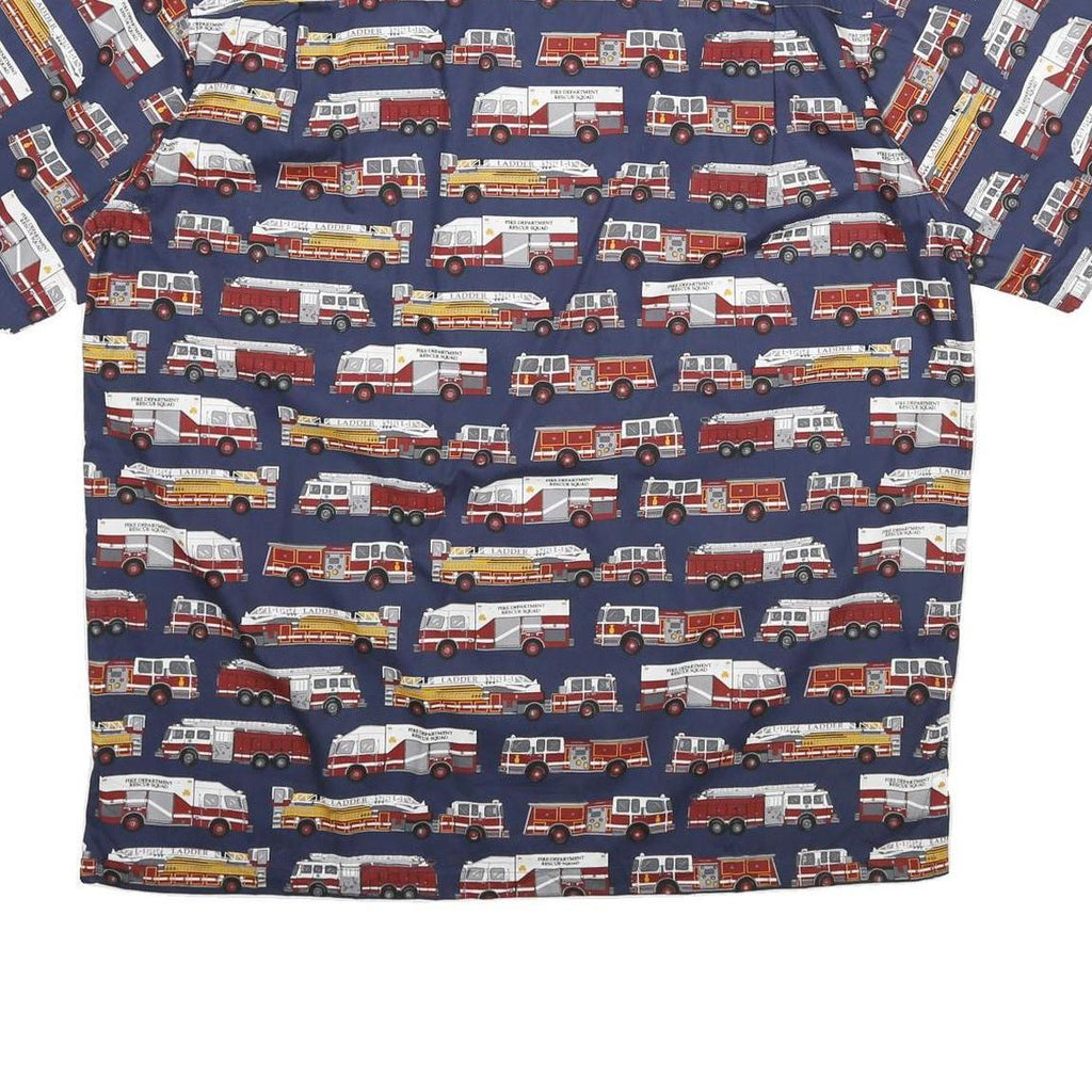 KIMOSHAN Mens Blue Shirt XL Cotton Fire Truck Print Button Collar Casual