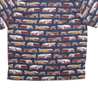 KIMOSHAN Mens Blue Shirt XL Cotton Fire Truck Print Button Collar Casual