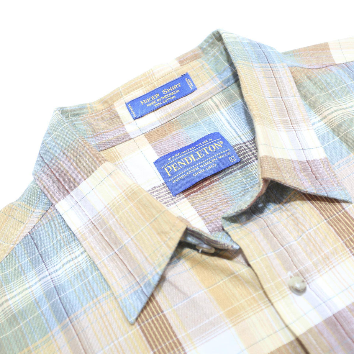 PENDLETON Mens Beige & Green Checked Cotton Shirt L Short Sleeve Casual