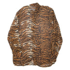 Sheer Womens Printed Shirt Brown Collared Long Sleeve Animal Print XL