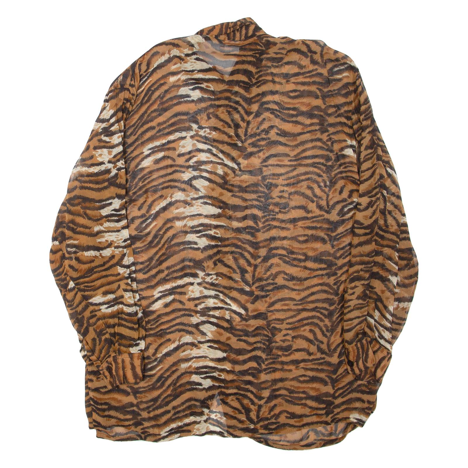 Sheer Womens Printed Shirt Brown Collared Long Sleeve Animal Print XL