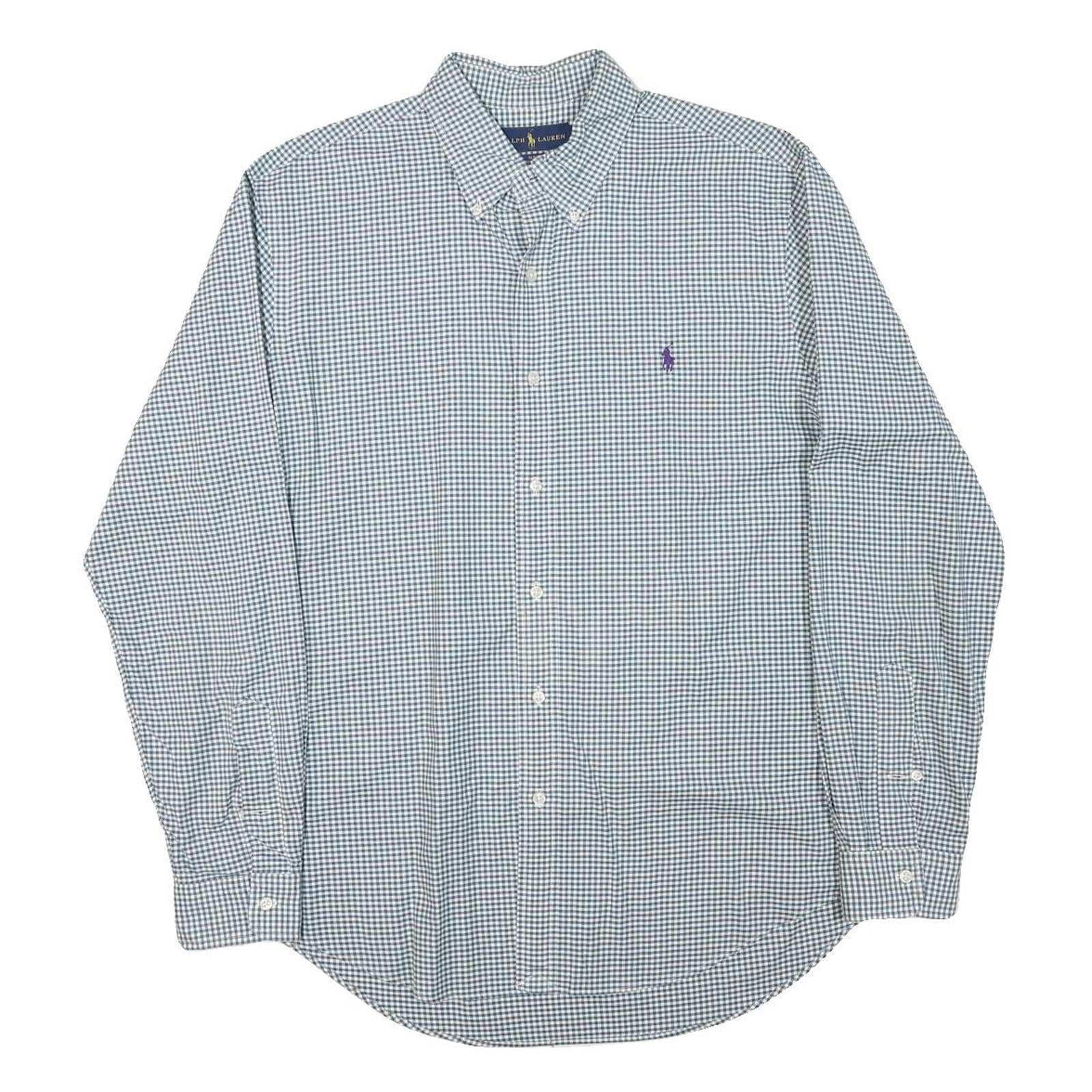 RALPH LAUREN Mens Blue Check Shirt L Cotton Blend Classic Button-Down Collar