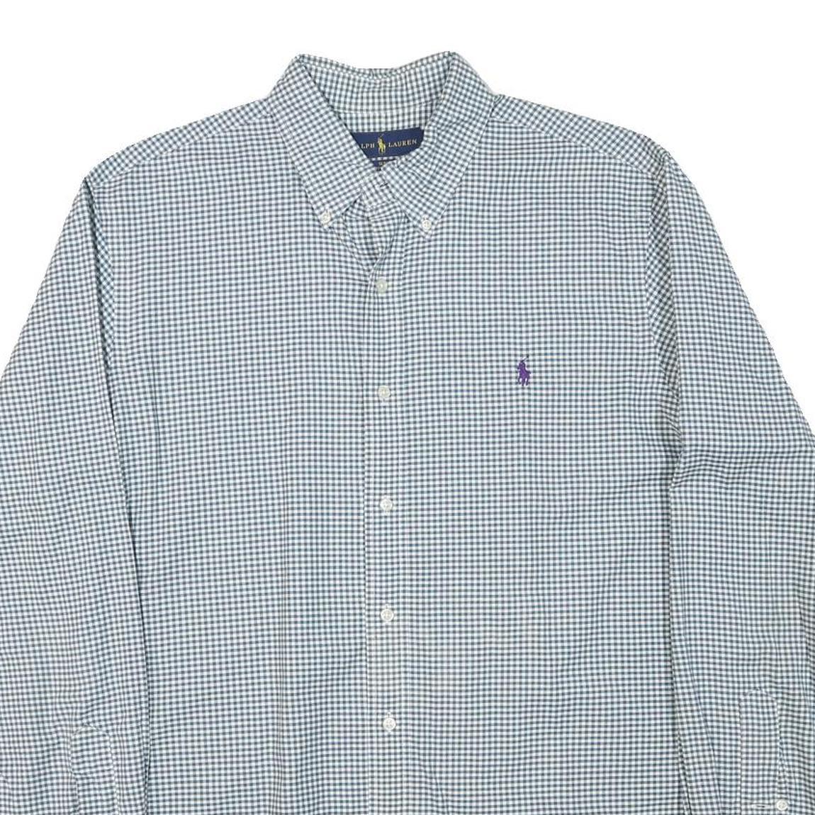 RALPH LAUREN Mens Blue Check Shirt L Cotton Blend Classic Button-Down Collar