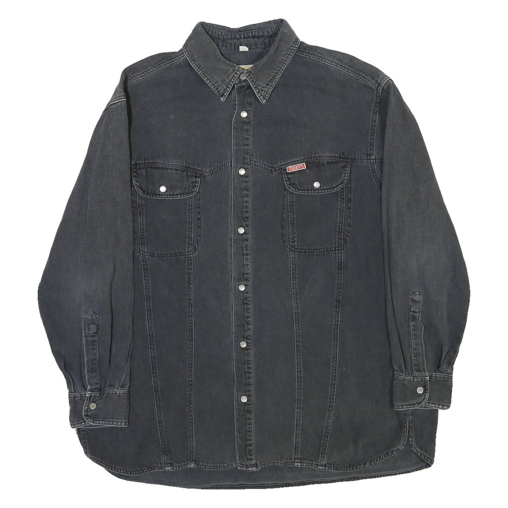 TEDDY'S Mens Black Cotton Blend Shirt L Casual Button-Up Long Sleeve Chest