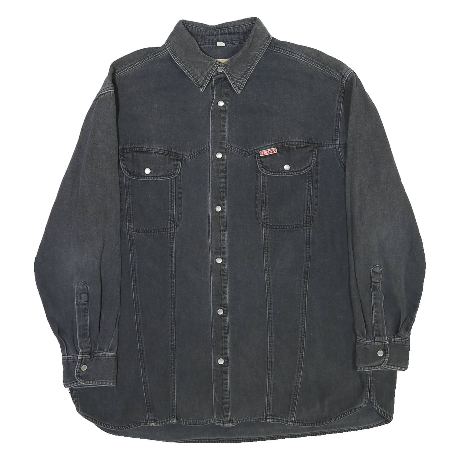 TEDDY'S Mens Black Cotton Blend Shirt L Casual Button-Up Long Sleeve Chest
