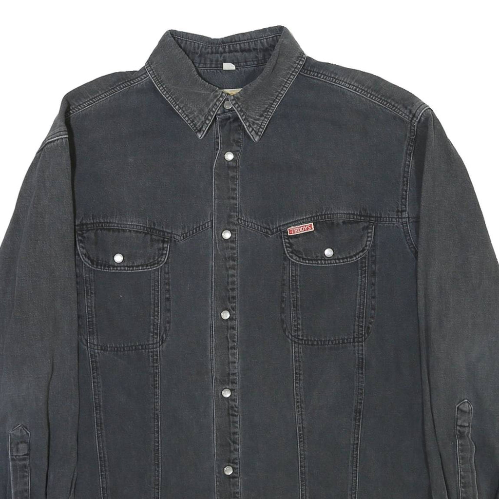 TEDDY'S Mens Black Cotton Blend Shirt L Casual Button-Up Long Sleeve Chest