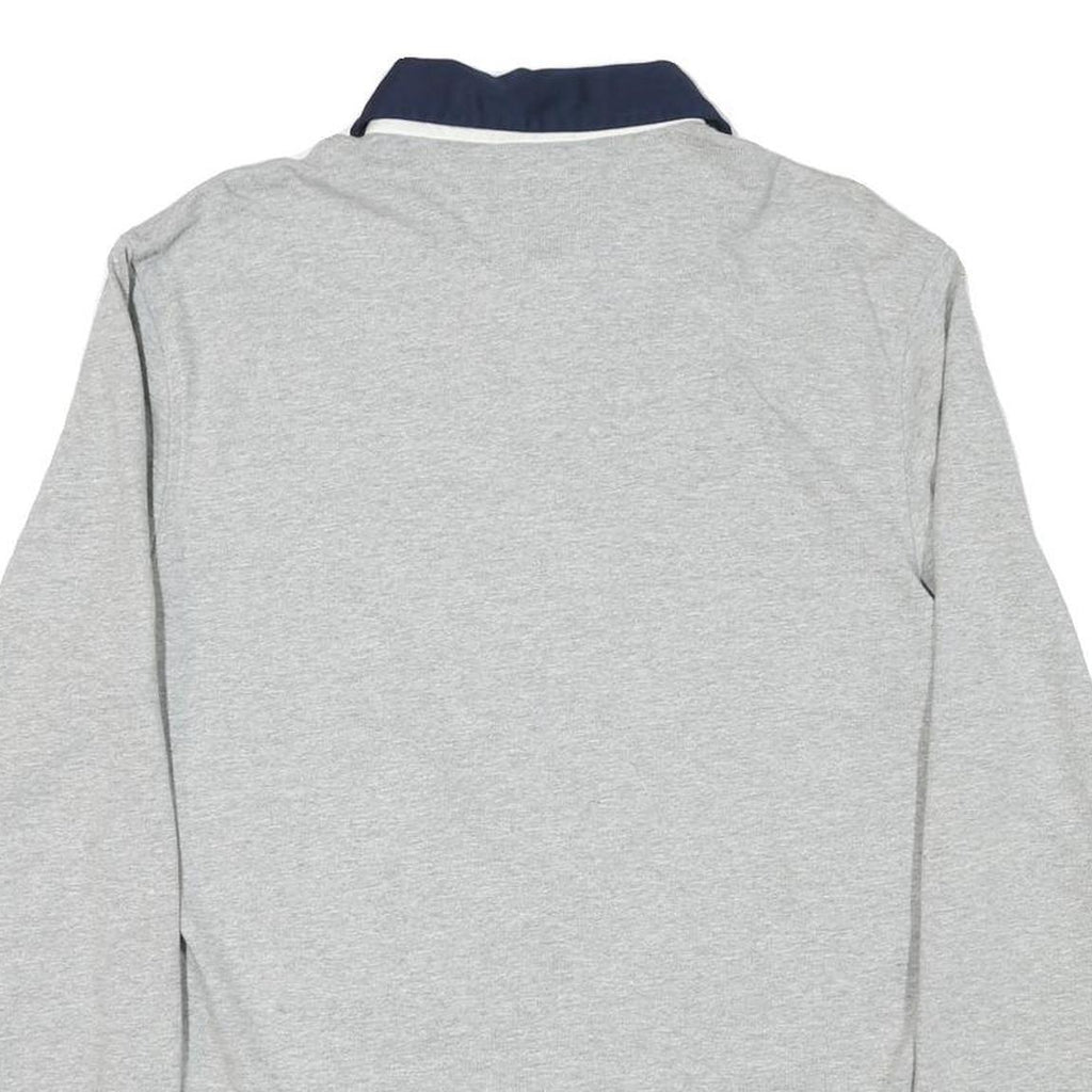 TOMMY HILFIGER Mens Grey & Navy Long Sleeve Logo Print M Polo Shirt Cotton Blend