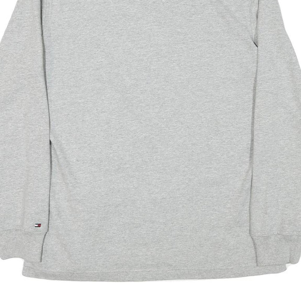 TOMMY HILFIGER Mens Grey & Navy Long Sleeve Logo Print M Polo Shirt Cotton Blend