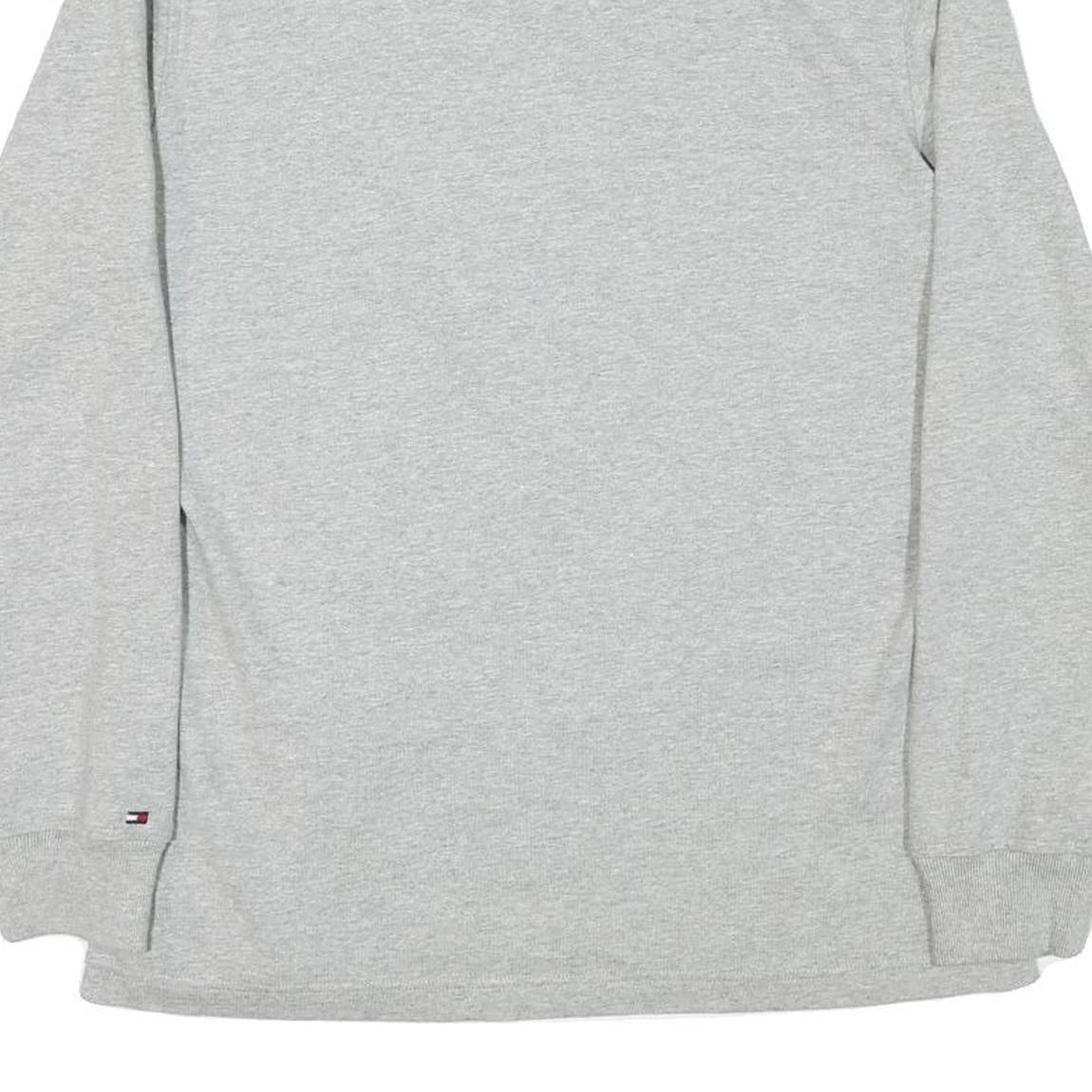 TOMMY HILFIGER Mens Grey & Navy Long Sleeve Logo Print M Polo Shirt Cotton Blend