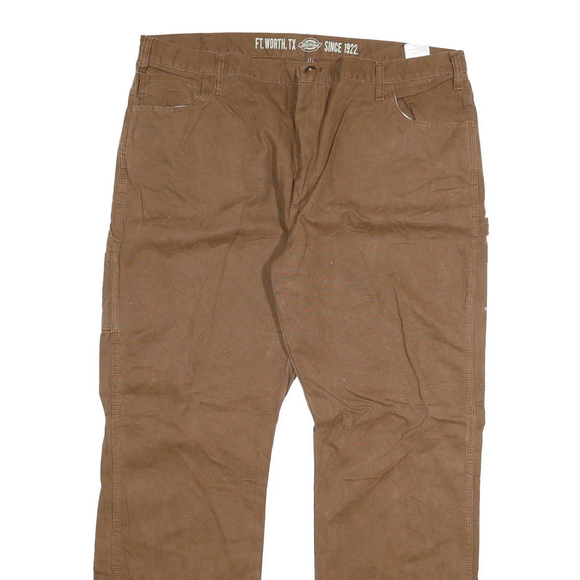 DICKIES Mens Cotton Blend Brown Regular Straight Trousers W40 L32 Workwear