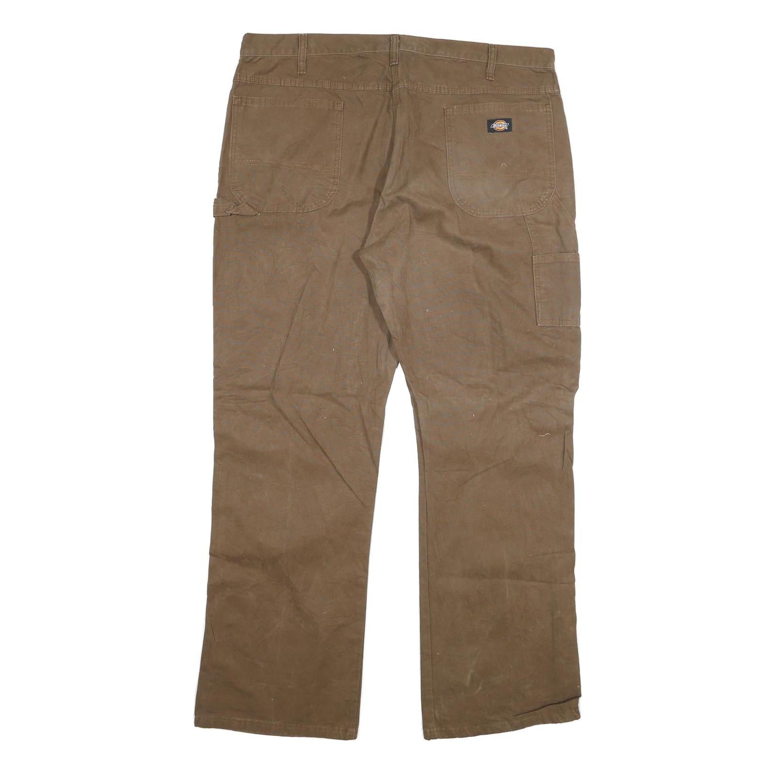 DICKIES Mens Cotton Blend Brown Regular Straight Trousers W40 L32 Workwear