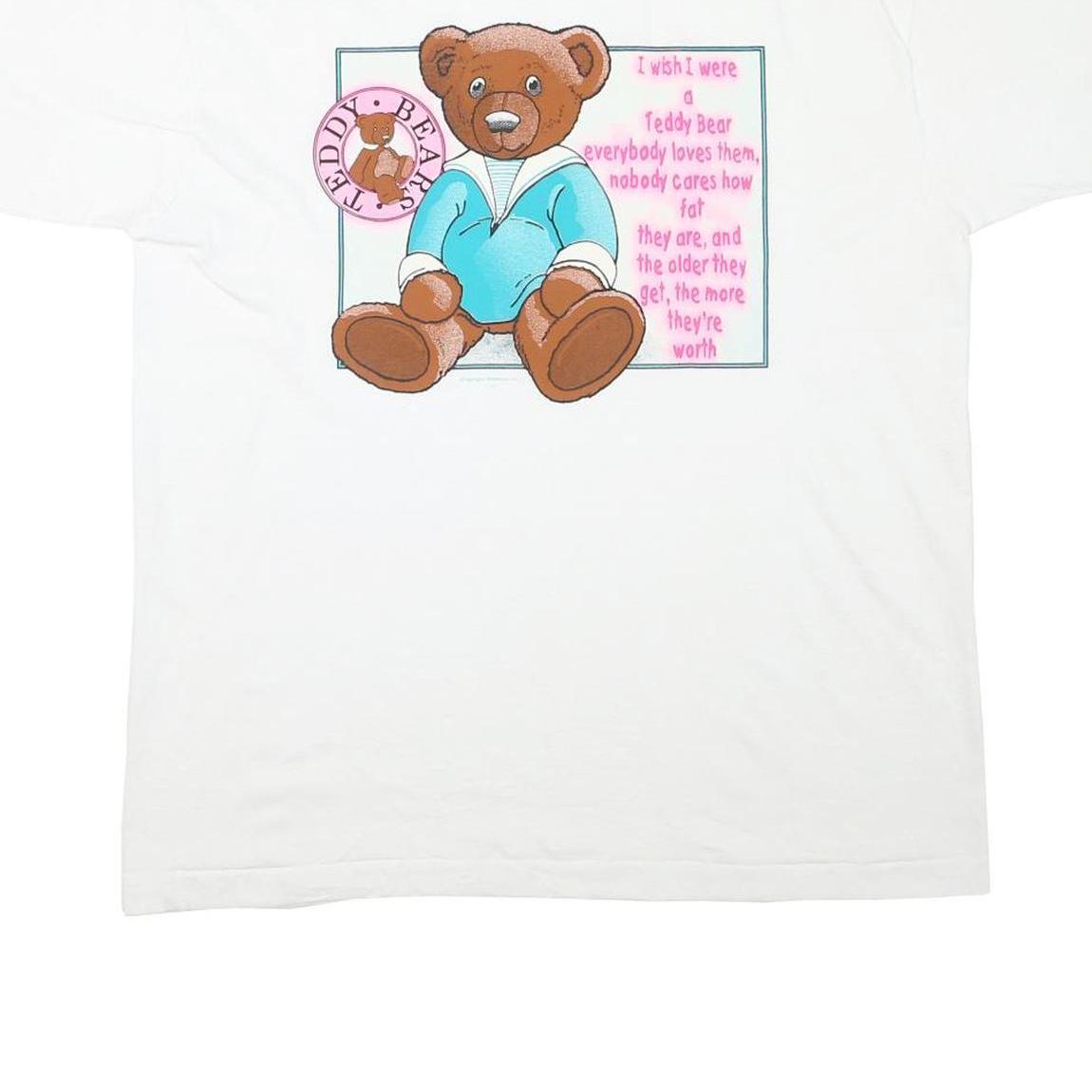 THE BEST Mens White Teddy Bear Graphic T-Shirt XL Short Sleeve Round Neck