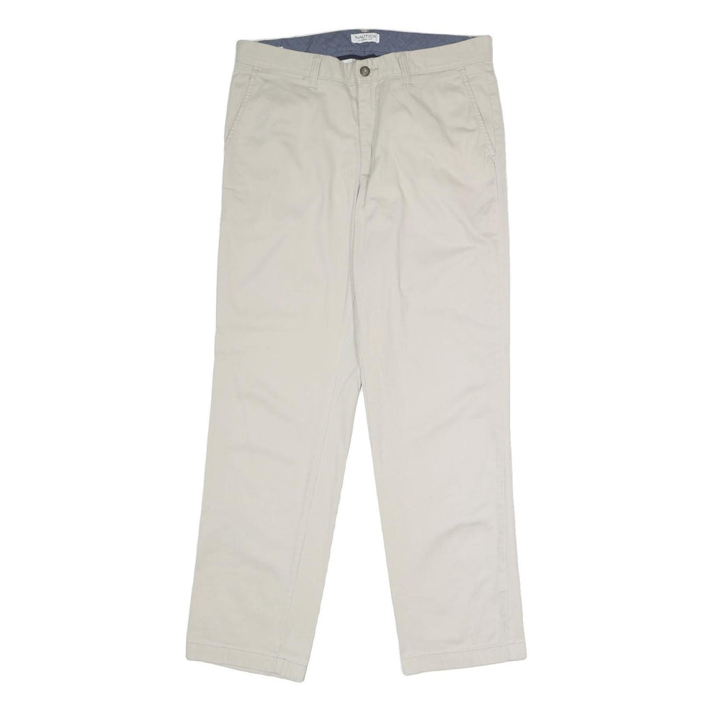 NAUTICA Mens Classic Beige Cotton Blend Trousers W34 L32 Zip Closure Comfortable