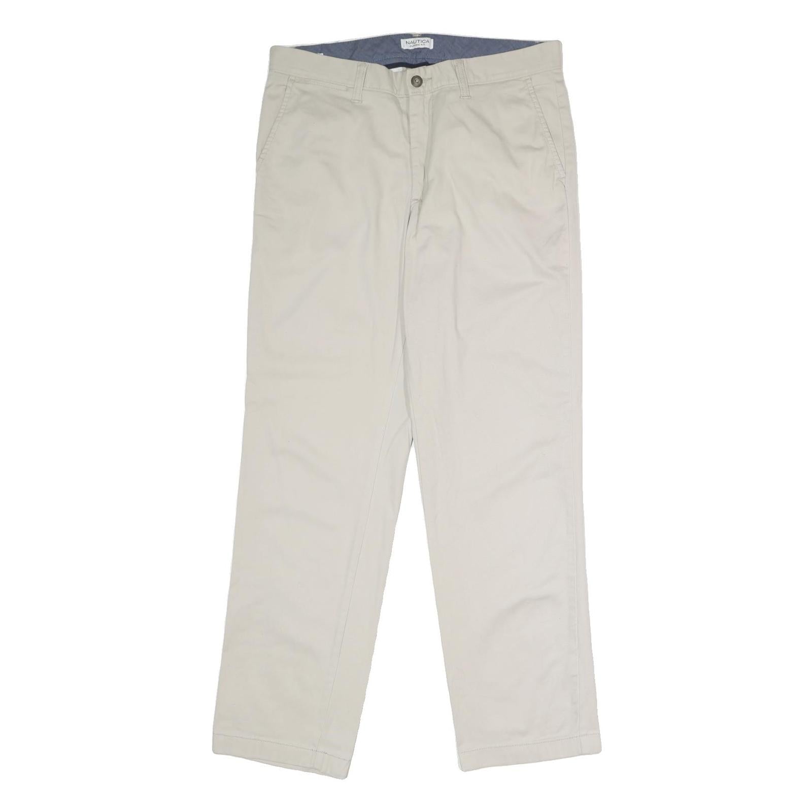 NAUTICA Mens Classic Beige Cotton Blend Trousers W34 L32 Zip Closure Comfortable