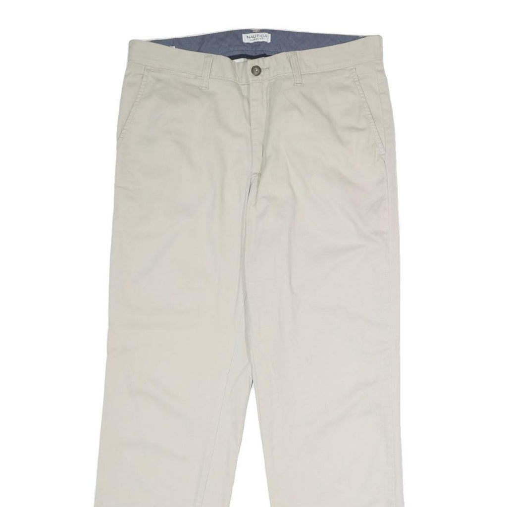 NAUTICA Mens Classic Beige Cotton Blend Trousers W34 L32 Zip Closure Comfortable