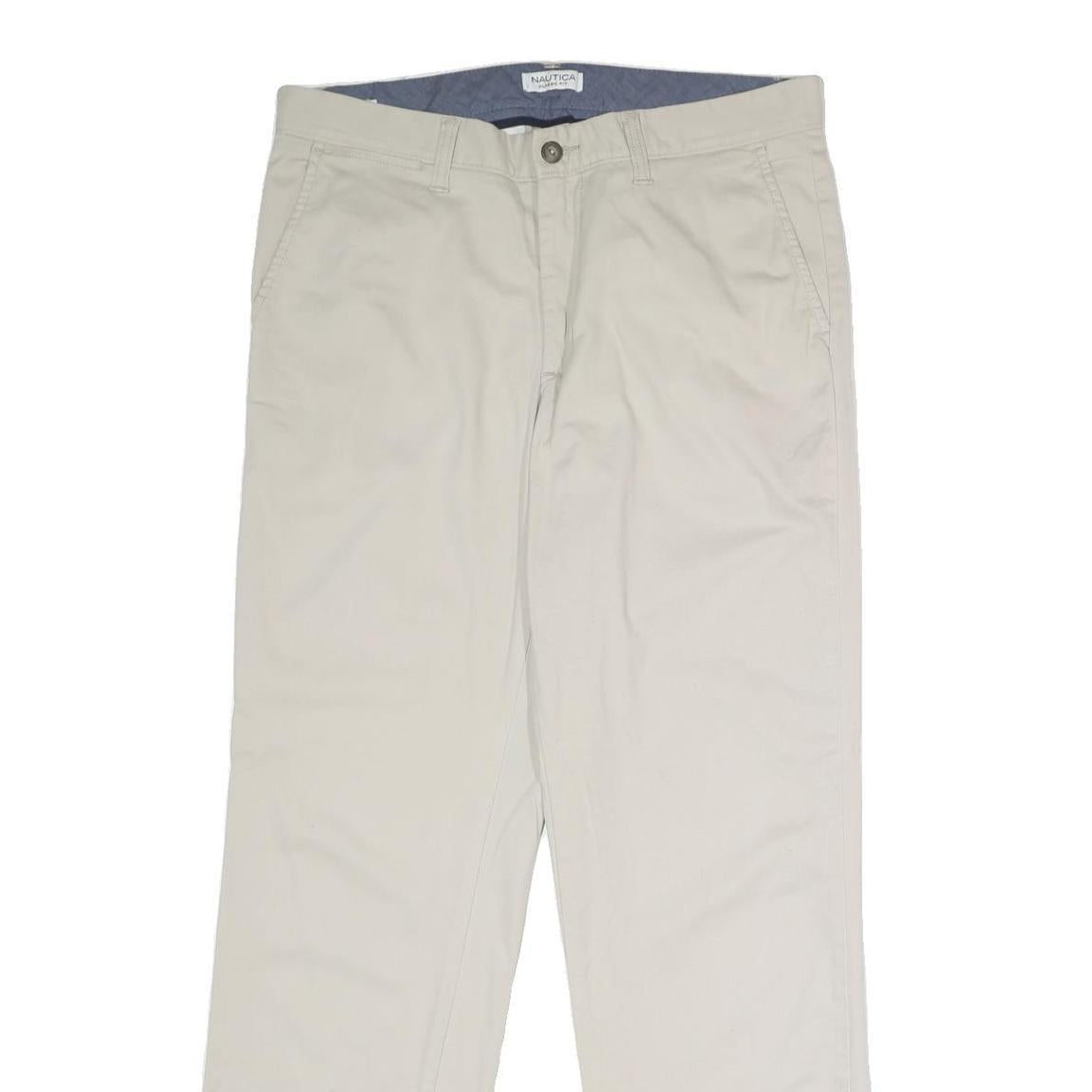 NAUTICA Mens Classic Beige Cotton Blend Trousers W34 L32 Zip Closure Comfortable
