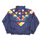 WESTBOUND Womens Blue Nylon Geometric Pattern Jacket M Zip Closure Retro Style