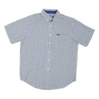 CHAPS Mens Blue & White Check Shirt L Short Sleeve Cotton Blend Casual
