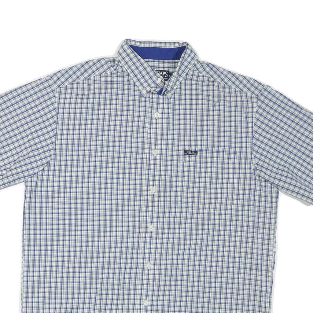 CHAPS Mens Blue & White Check Shirt L Short Sleeve Cotton Blend Casual
