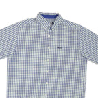 CHAPS Mens Blue & White Check Shirt L Short Sleeve Cotton Blend Casual