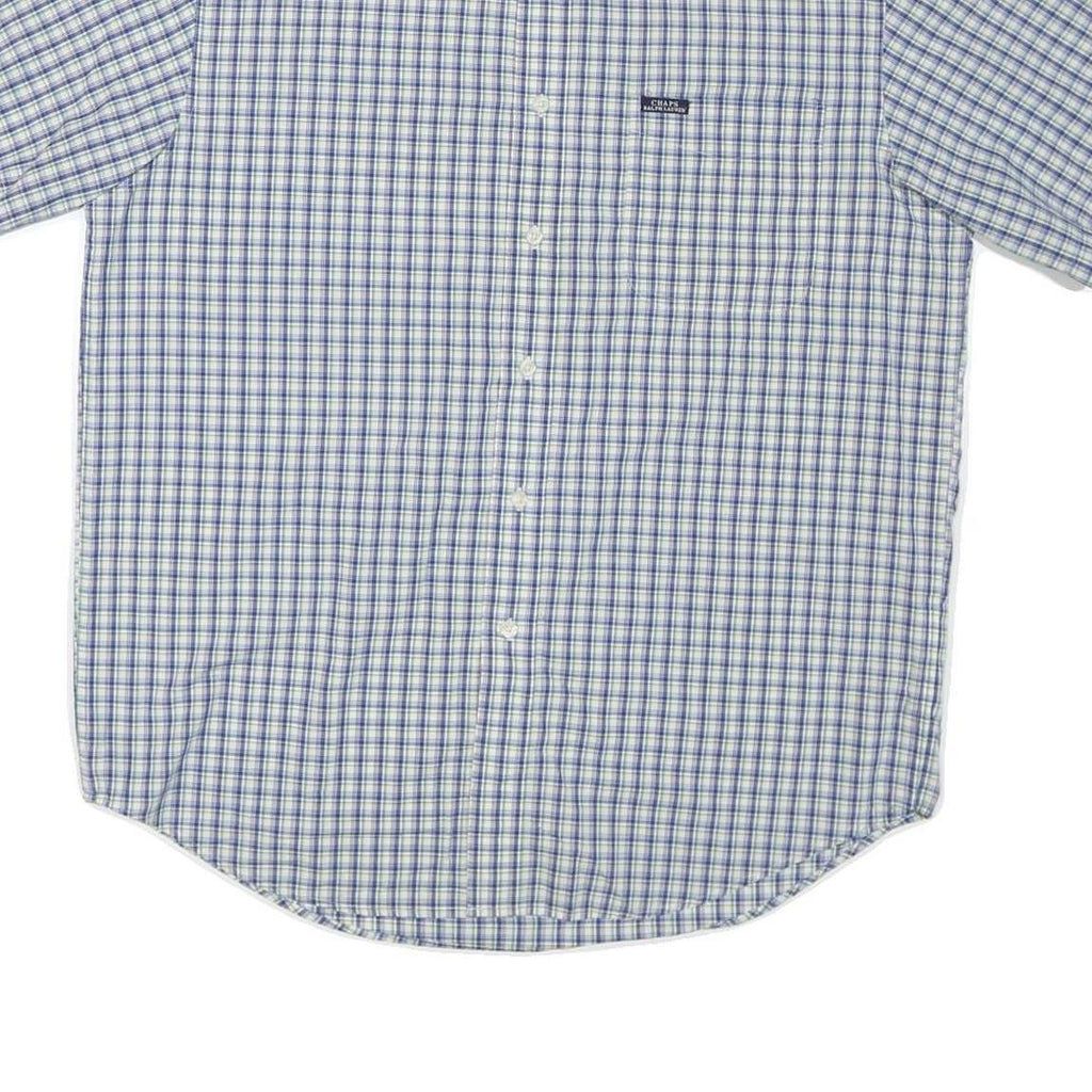CHAPS Mens Blue & White Check Shirt L Short Sleeve Cotton Blend Casual
