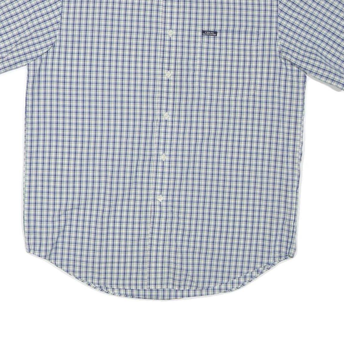 CHAPS Mens Blue & White Check Shirt L Short Sleeve Cotton Blend Casual