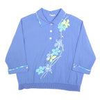 GRAFF Womens Blue Floral Printed Top 3/4 Sleeve Collared L Button Fastening