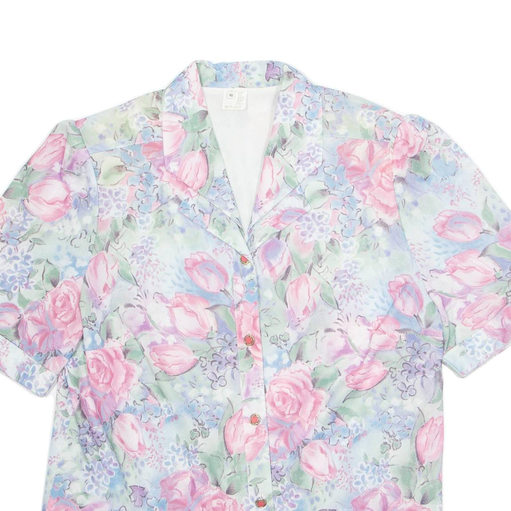 Womens Printed Blouse Pink V-Neck Floral XL