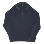 CALVIN KLEIN Mens Navy Plain Cotton Blend Pullover Jumper 2XL Zip Neck