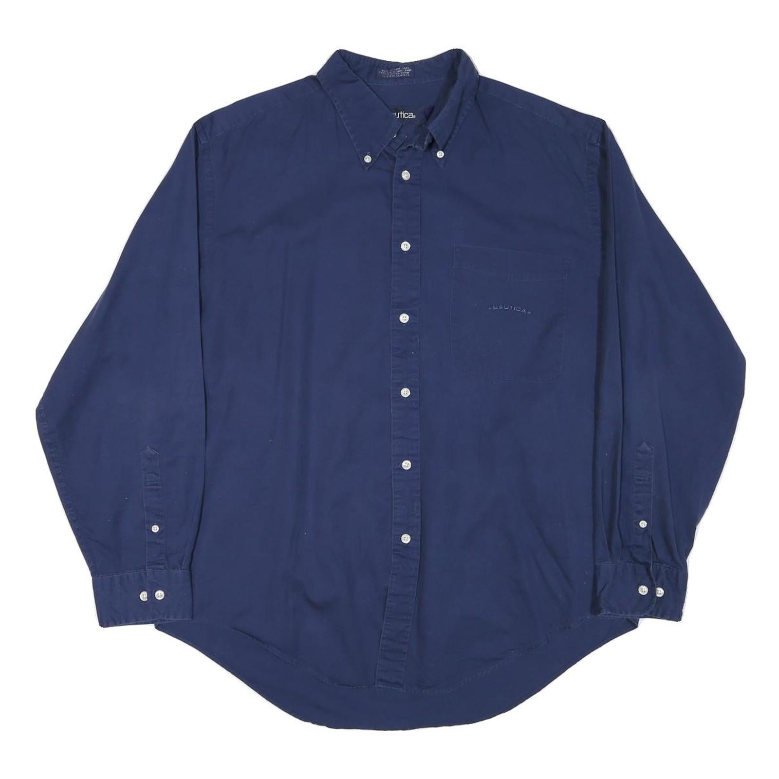 NAUTICA Mens Blue Cotton Blend Button Down Shirt L Classic Fit Long Sleeve
