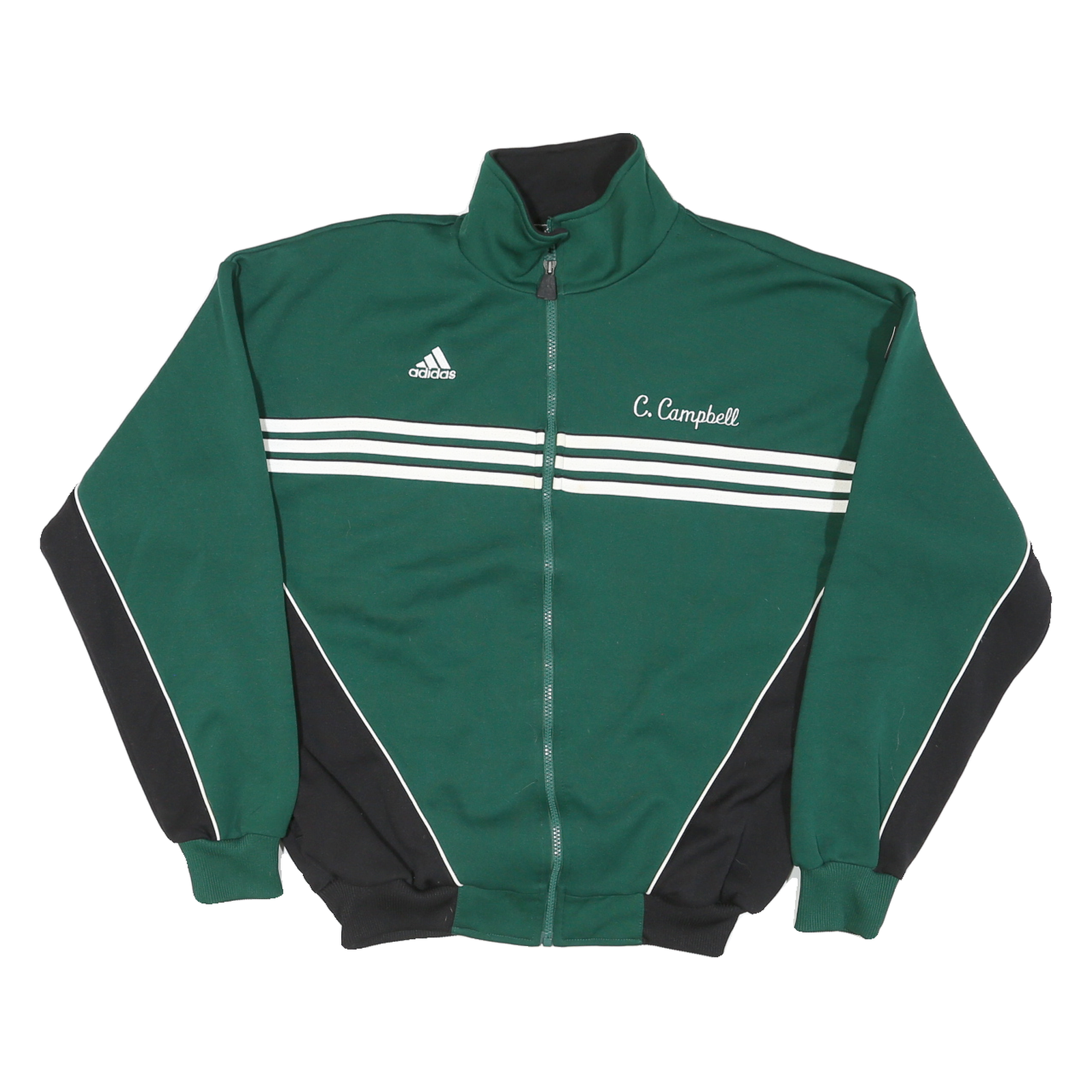 ADIDAS Mens Green & Black Zip Jacket L Polyester Blend Sports Casual Track Top